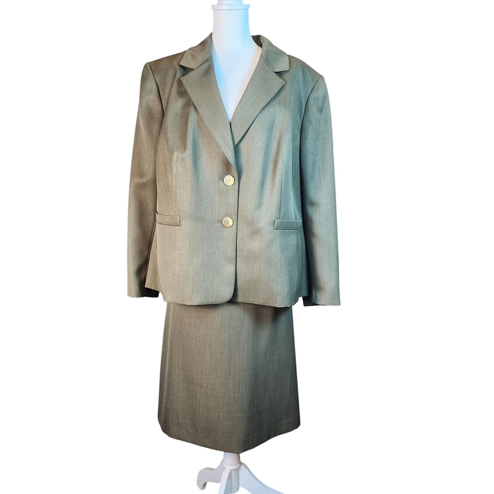 Evan Picone 2pc Skirt Suit Set Womens 22W Olive Green Officecore Business Career
